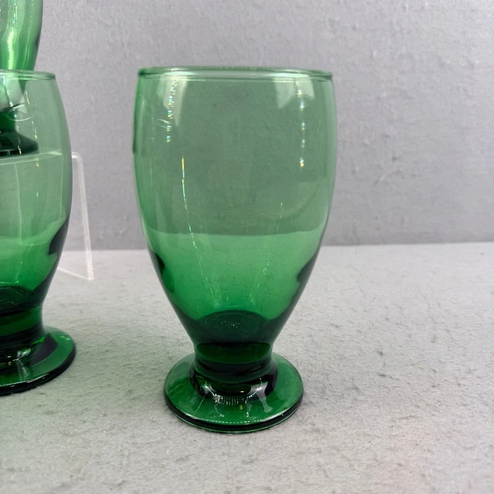 Vtg Set of‎ 6 Libbey Cristar Green Footed Glasses Copa Lexington MCM 5.5